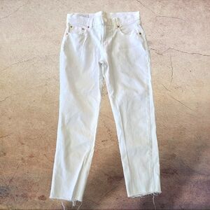 GAP girlfriend  mid rise Jeans White distressed hem 27/ 4p